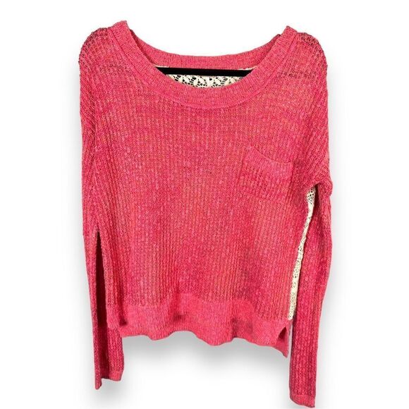 Free People Sweet Jane Strawberry Pink Crocheted Back Sweater - Picture 1 of 5